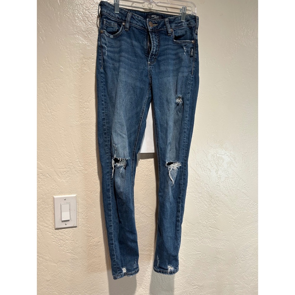 Silver Jeans Co Mazy Skinny Blue Distressed‎ Ripped Denim Jeans W29 L29